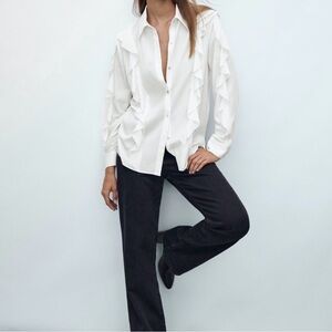 Massimo Dutti White Ruffle Blouse NWT, Size 8